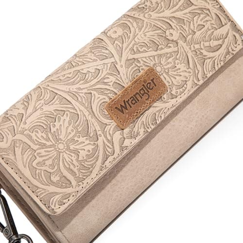 Montana West X Wrangler Wallet Women Western Tooling Wallets Wristlet for Women Large Capacity Phone Wristlet Wallet Womens Ladied Female with Coin Purse Apricot WG196-W056TN - Thumbnail 4