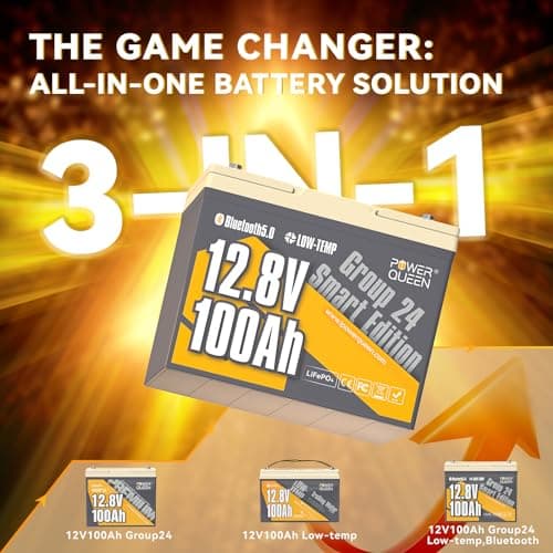 Power Queen Bluetooth 12V 100Ah LiFePO4 Battery with 14.6V40A LiFePO4 Battery Charger, Group 24 Deep Cycle Battery, 100A BMS with Low-Temp Cut-Off Protection for RV, Trolling Motors, Solar System - Thumbnail 4