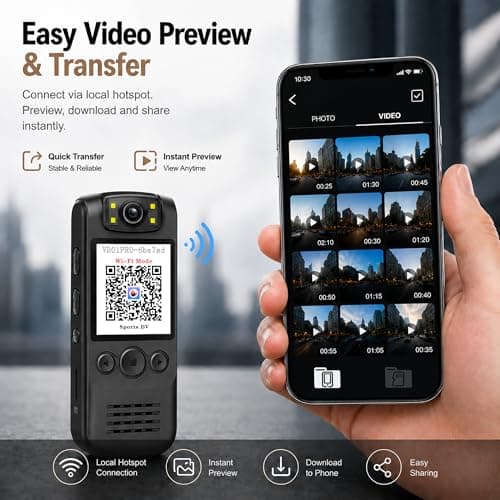 SixBondsCam 4K Body Camera with Audio and Video Recording, 128GB Wearable Mini Body Cam with Magnetic Clip, Hands-Free POV Camera for Work, Cycling, Travel, Driving & Daily Recording - Thumbnail 2