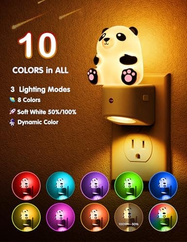 L LOHAS LED Night Light for Kids, 3D Panda Night Light Plug in, Dusk to Dawn Nursery Night Lights, RGB+Soft White 3000K, 3 Lighting Modes, Room Decor, Children - Thumbnail 2