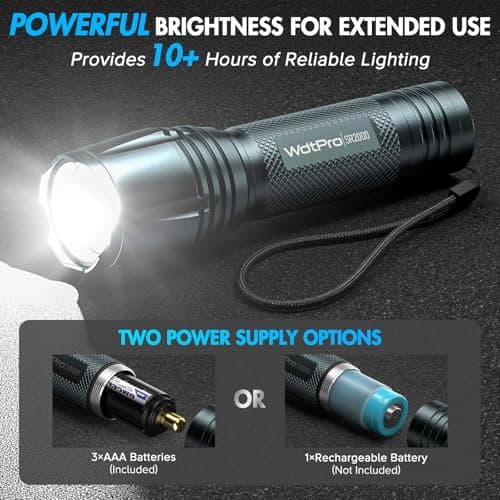 WdtPro LED Flashlight High Lumens SR2000 Pro, 2 Pack Brighter Tactical Flashlights with 5 Modes & Zoomable, Powerful Mini Flash Light for Emergency, Camping, Hiking (Grey) - Thumbnail 4