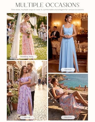 GRACE KARIN Summer White Dress for Women 2026,Off the Shoulder Smocked Bridesmaid Dresses,Formal Baby Shower Maxi Dresses L - Thumbnail 5