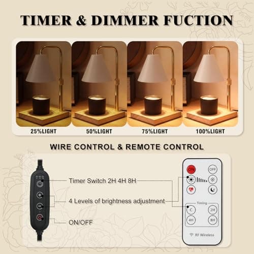BJFFN Candle Warmer Lamp with Timer and Wireless Remote Control - Birthday Gifts for Women, House Warming Gifts New Home Decor, Wax Melt Warmer for Jar Candles with 2 Bulbs - White C - Thumbnail 3