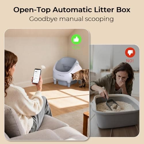 Invengo Automatic Cat Litter Box Self Cleaning, App Control, Open-Top Automatic Litter Box with Safety Sensors, Ultra-Quiet, 10.5L Waste Bin with Odor Control, 2 Rolls of Garbage Bags, LightGrey - Thumbnail 3
