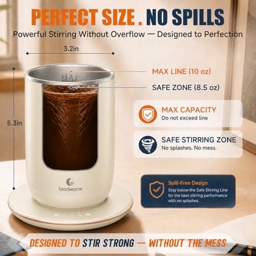 Self Heated Stirring Coffee Mug, 10oz Auto Mixing Cup with Warmer, White - Thumbnail 5