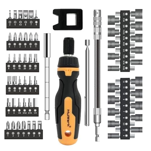 MulWark 63PC Magnetic Ratcheting Screwdriver Bit Set – Multibit Screw Driver with Screwdriver Bits Slotted, Torx, Hex, Pozi, Philips, Square; Nut Driver Set for SAE and Metric – Christmas Gift