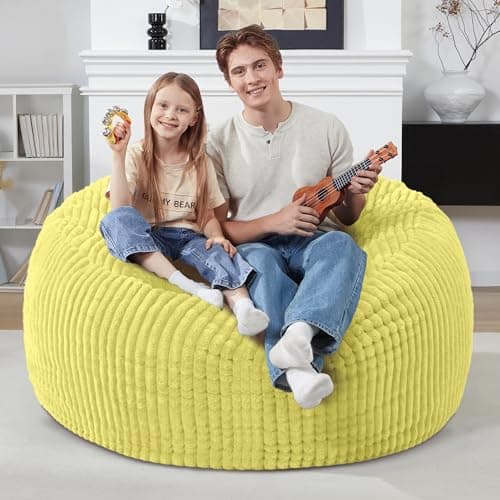 Homguava 3 FT Bean Bag Chair,3' Big Bean Bag,Large Bean Bag Chairs for Adults with Memory Foam Filled,Comfy Beanbag Chairs Soft Bean Bag Sofa with Dutch Corded Plush Cover-Yellow - Thumbnail 3