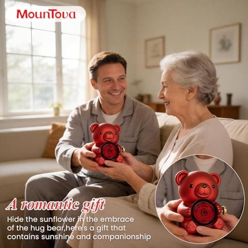 mountova Romantic Teddy Bear with Preserved Rose, Real Rose in Elegant Gift Box with Necklace for Women, Bear Roses Gifts for Mother's Day,Weddings,Valentine's Day,Anniversary,Birthday, Red - Thumbnail 2