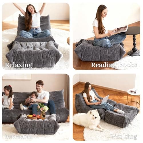 Kasunpul Bean Bag Ottoman, Memory Foam Lazy Bean Bag Sofa, Foot Rest Fireside Chair for Living Room, Bedroom, Dorm, Office(Dark Grey) - Thumbnail 4
