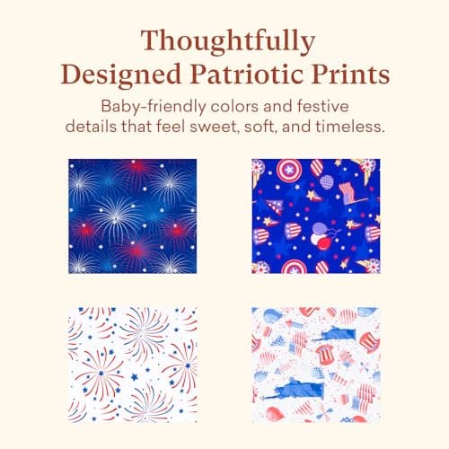 littogoose Premium Swaddle Blankets for Baby, 4 Pack Soft Lightweight 47" x 47" Receiving Blankets for Newborn, Breathable Baby Blankets, Patriotic 4th of July Baby Essentials(Fireworks) - Thumbnail 4