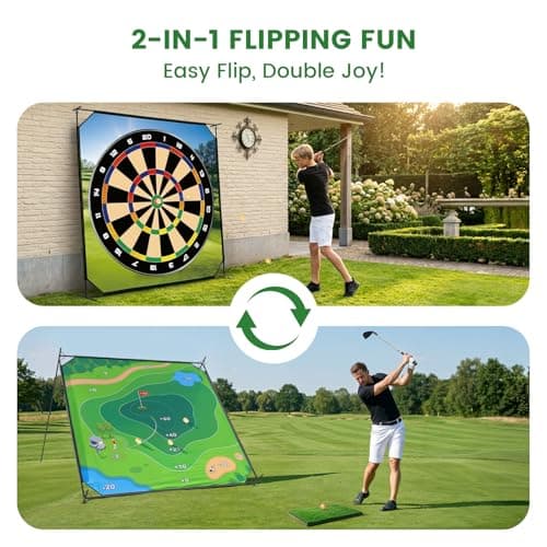 Battle Golf Chipping Game Mat, 59x59 inch Double Sided Golf Hitting Mat Outdoor Indoor Adjustable Golf Games Mat, Score Sticky Playing Golf Balls for Home Backyard Garage Game, Gift for Young Adults - Thumbnail 2