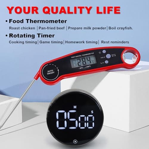 Instant Read Digital Meat Thermometer and Kitchen Timer Set with Backlight - Accurate Probe for Grilling, BBQ, Smoking, and Oven Cooking (Fahrenheit/Celsius Switch) - Thumbnail 3