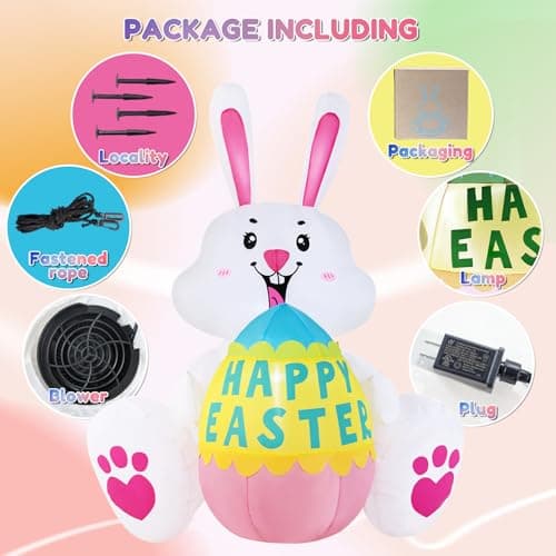 GIFTFIND 3.6FT Easter Inflatables Bunny with Egg - Brighter LED Lights, Quick Inflation Outdoor Yard Decoration, Holiday Inflatable for Patio Garden Lawn, Cute Ear Bunny Rabbit Gifts - Thumbnail 4
