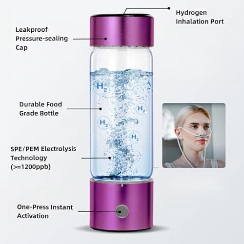 Yilooshion Hydrogen Water Bottle Generator,460mL Portable Rechargeable Hydrogen Water Ionizer aquahealth Hydrogen Water Machine with SPE/PEM Technology for Fitness Home Gift Travel Drinking (Purple) - Thumbnail 3