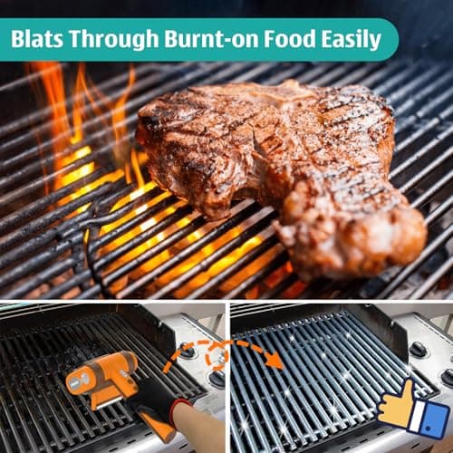 Electric Rechargeable Grill Brush,Grill Cleaner for Outdoor Grill with 800 RPM Motor - Bristle-Free Stainless Steel Grill Cleaner with LED Light for BBQ, Heavy Duty Grill Cleaning Tool (Champagne) - Thumbnail 2