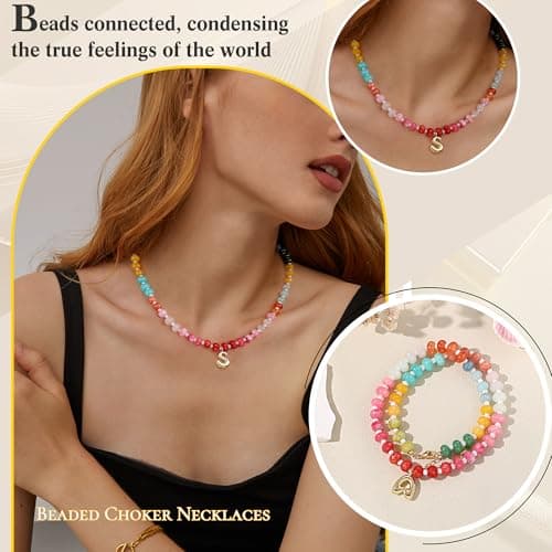 Btysun Bubble Necklace with Initial V, Bubble Necklace Letter Beaded Necklaces for Women Teen Gifts Trendy Stuff Colorful Gemstone Choker Gifts for Girlfriend Birthday Christmas Jewelry - Thumbnail 5