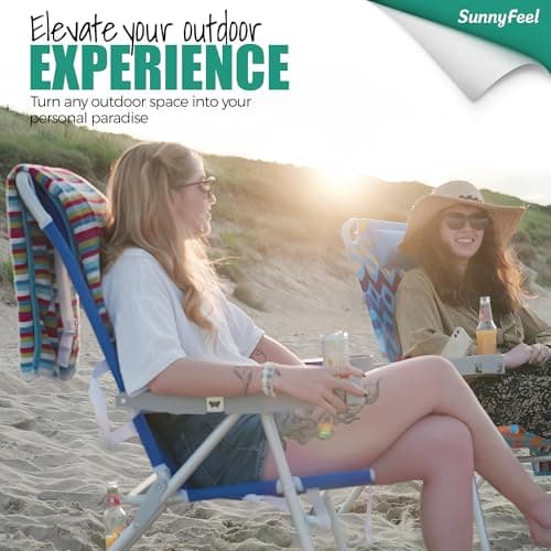 SUNNYFEEL Extra Wide Low Beach Chair 2 Pack 5 Position Lay, XL Oversized Portable Folding Camping Chairs with Cup Holder for Outdoor/Sand, Foldable Backpack Beach Chair for Adults Heavy Duty 500 LBS - Thumbnail 3