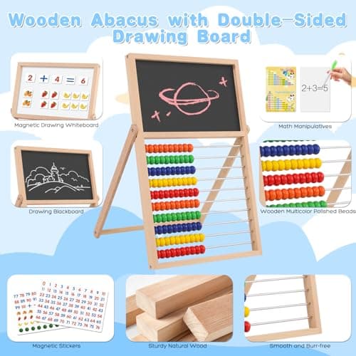 Wooden Abacus for Kids Math Games for Kids 3-5 4 5-7 6-8 Counters Toys with Double-Sided Whiteboard Blackboard and Magnetic Number Cards 1-100 Educational Counting Math Manipulatives 1st 2nd grade - Thumbnail 3