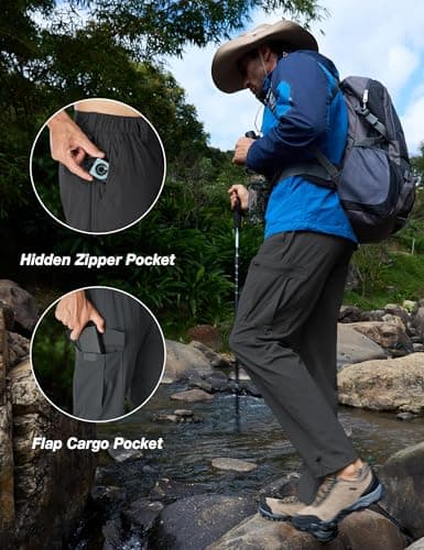 MOURCE Mens Hiking Pants Lightweight Quick Dry - Water Resistant Cargo Pants for Men with Pockets Outdoor Travel, Grey - Thumbnail 4