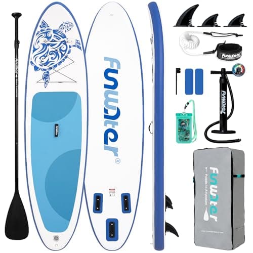 FunWater 10'6×33"×6" Inflatable Stand Up Paddle Board with Premium SUP Paddleboard Accessories,Adults & Youth for All Skill Levels, Included with Board, Paddle, Pump, Three Fins, Backpack (Blue)