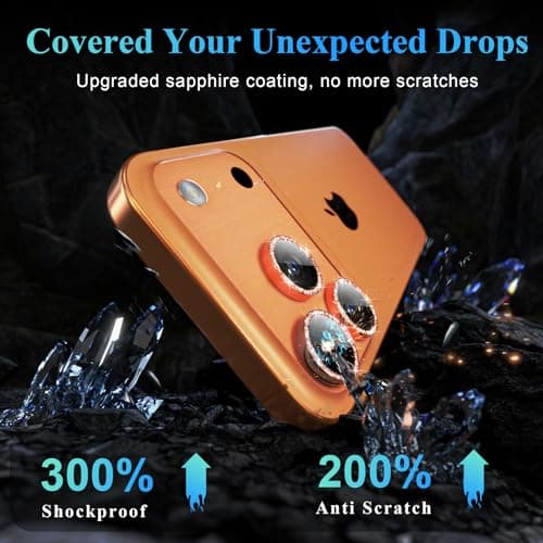 YWXTW Camera Lens Protector for iPhone 17 Pro/iPhone 17 Pro Max, [1 Step Installation Tray] Tempered Glass Screen Protector Metal Individual Camera Cover Accessories Case Friendly (Glitter Orange) - Thumbnail 3