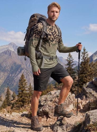 XiaoMoSha Men's Sun Protection Long Sleeve Shirts UPF 50+ Rash Guard Swim T-Shirt Quick Dry Fishing Hiking Running Top Outdoor Lightweight Athletic UV Sports Shirt Small Green Camouflage - Thumbnail 2