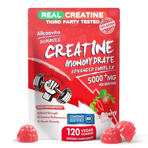 NSF Certified Creatine Gummy - Creatine Monohydrate Gummies 5000mg for Men & Women -120 Gummies Advanced Formula, Muscle Strength, Muscle Builder, Energy Boost, Pre-Workout Supplement-Strawberry - Image 1