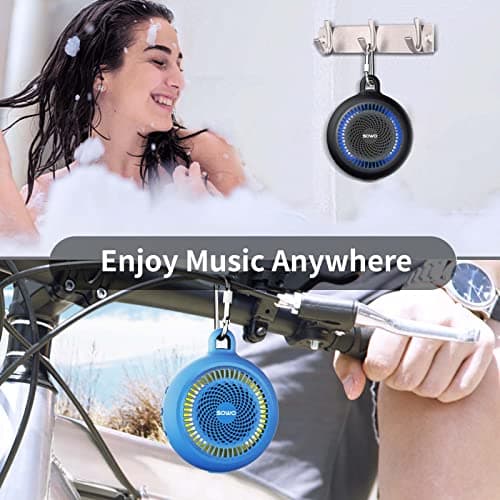 SOWO Shower Bluetooth Speaker Waterproof - Small Portable Wireless Clip Speaker with Louder Volume and Powerful Bass - Colorful Lights and 10H Playtime - Lightweight for Camping,Kayak,Boat - Blue - Thumbnail 6