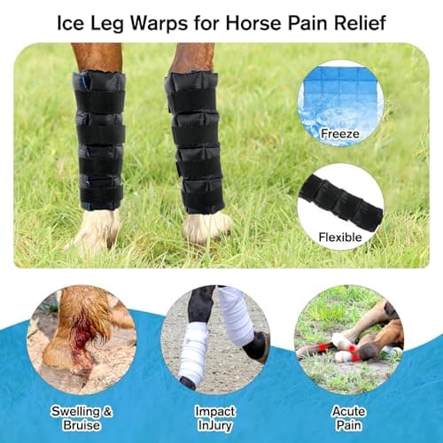 LUFFWELL Horse Leg Wraps Set of 2, Horse Ice Leg Boots Perfect for Equestrian Training& Daily Use, Comfortable and Premium Support for Injury Recovery to Fit for All Horses(Black & Blue, 2Pack) - Thumbnail 5