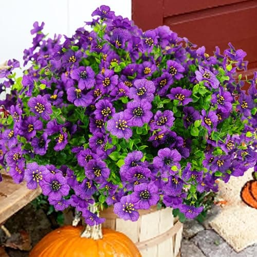 trytuny Artificial Flowers for Outdoor, UV Resistant Fake Silk Flowers, Realistic Faux Plants for Outside Indoor Porch Patio Window Box Planter Home Decor (14, Purple) - Image 1
