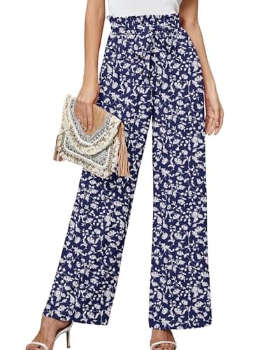 Heymoments Women's Wide Leg Pants with Pockets Navy Blue Silhouette Small Lightweight High Waisted Tie Knot Paperbag Dressy Palazzo Loose Paper Bag Comfy Business Casual Work Flowy Trousers - Image 1
