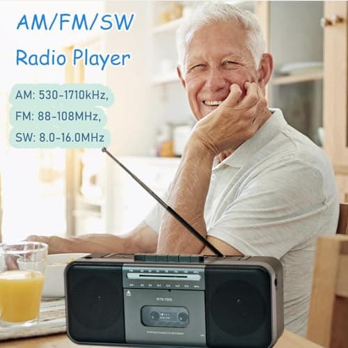 Portable Cassette Tape Player Recorder,AM/FM/SW Radio with Bluetooth,USB/SD, Big 10W Speaker,Record to Cassette/U Disk/SD Card via Mic, MP3 Converter, Earphone Jack,AC/DC Powered - Thumbnail 6
