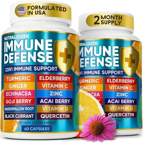 12 in 1 Immune Support Supplement - Immune Defense Vitamins w/VIT D3, Vitamin С, Zinс, Echinacea, Elderberry, Ginger &More - Natural Immunity System Booster - Immune & Muscle Health 120cs - Image 1