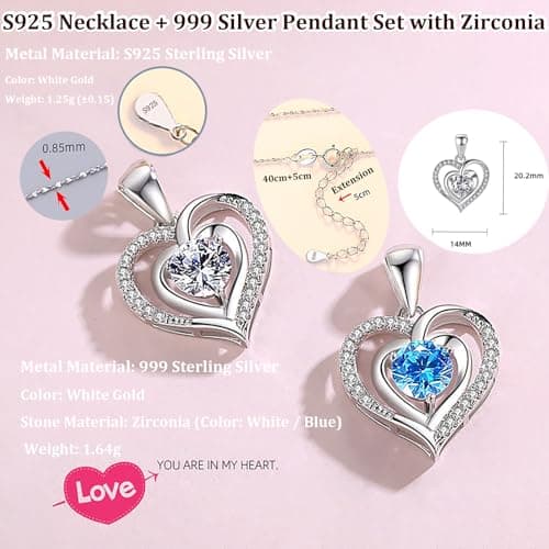 Bear Cake Rotating Ring Jewelry Box with S925 Necklace & 999 Silver Pendant, Blue Zirconia Ring Box for Proposal Engagement Wedding Birthday Gift, Surprise Flip Ring Bearer Box (Red Box+Necklace) - Thumbnail 5