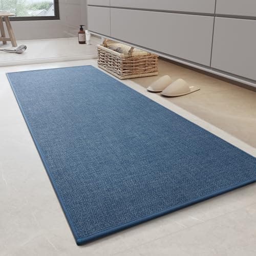 MontVoo Bathroom Runner Rug-Ultra Thin Non Slip Bath Mat Runner for Bathroom Mat Quick Dry, Rubber Backing Washable Runner Bathroom Rugs Fit Under Door, Absorbent Bath Rug,24"x47",Blue - Image 1