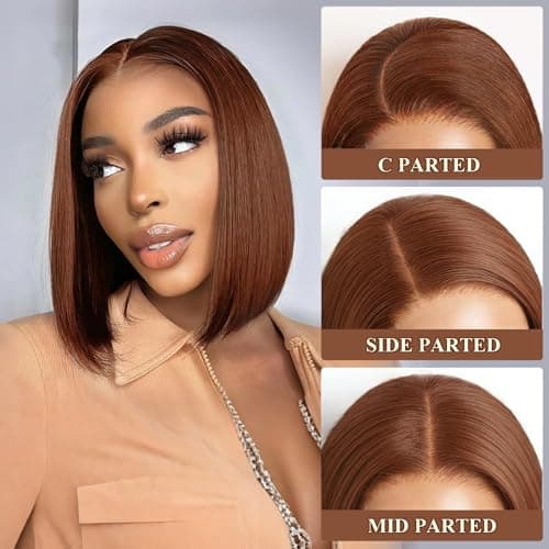 Ilyrion Bob Wig Human Hair 13X4 Lace Front Wigs Human Hair Pre Pluck Straight Short Bob Wigs Chocolate Brown Bob Wig Human Hair Bleached Knot for Black Women 10INCH - Thumbnail 2