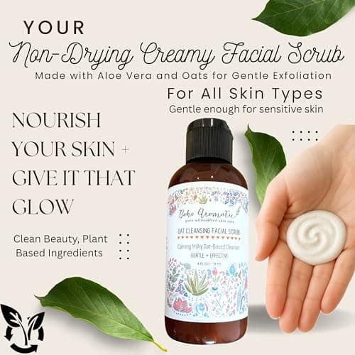 Exfoliating Face Scrub for Dry & Sensitive Skin – Gentle Oatmeal Facial Exfoliator & Cleanser, Soothing Milky Oat Polish, Hydrating Physical Scrub – Boho Aromatic - Thumbnail 2