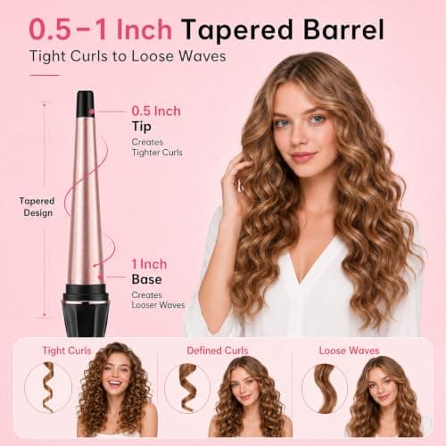 Hahahope Curling Wand 1/2–1 Inch Tapered Curling Iron, Ceramic Curling Wand Clamp-Free Hair Curler for Tight Curls, Beach Waves, Spiral & Ringlet Curls, Dual Voltage Travel Styling, 2 Heat Settings - Thumbnail 4