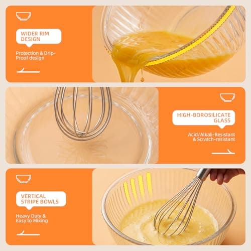 Jelife Glass Mixing Bowls with Lids Set - 5 Packs, Borosilicate Nesting Glass Bowls (3.7-2.1-1-0.5-0.2QT) for Baking, Salad, Meal Prep, Serving, Food Storage, BPA Free & Dishwasher Safe - Thumbnail 5
