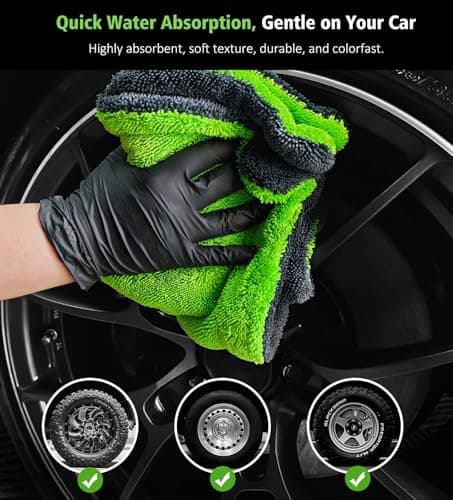 YeewayVeh Complete Drying Towel Set, 3-Pack Microfiber Towels (28"x36" & 16"x16" Drying & Waffle Weave), 1400 GSM Ultra Absorbent, Streak-Free Car Detailing Towels for Bulk Water, Final Polish & Glass - Thumbnail 4