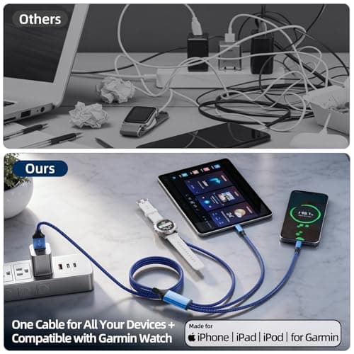 4-in-1 Multi Charging Cable for Garmin Watch/iPhone 17, USB Cable iPhone Charger Cord with USB-C/L/Micro USB Port for iPhone 17-8/iPad/Galaxy, 1 USB C Adapter Compatible with Garmin Fenix 8 7 - Thumbnail 5