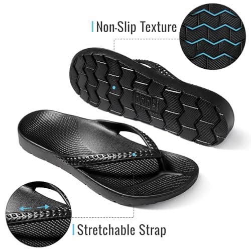 KIDMI Arch Support Flip Flops for Womens Comfortable Orthopedic Sandals for Plantar Fasciitis Beach Thong Slides, Black 41 - Thumbnail 5