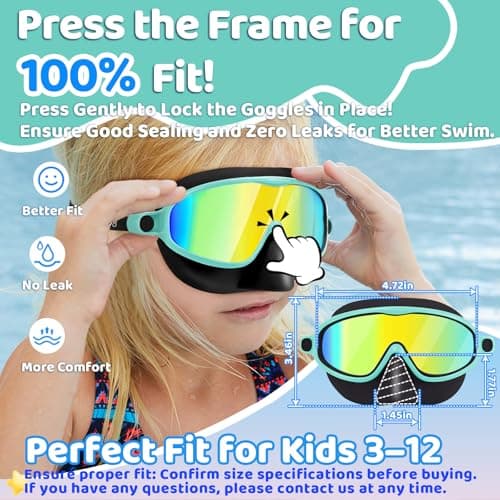 Vvinca Swim Goggles with Nose Cover, 2 Pack Wide View Diving Mask Anti-Fog UV No Leak Toddlers Swimming Goggles for Kids 3-12 - Thumbnail 3