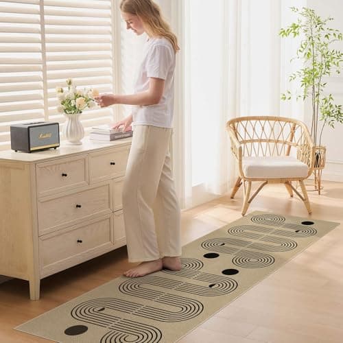 UERMEI 2x6 Outdoor Jute Runner Rug, Neutral Farmhouse Washable Patio Non Slip Carpet, Pet Friendly Mat for Hallway Kitchen Bedroom Laundry - Geometric Brown - Thumbnail 6