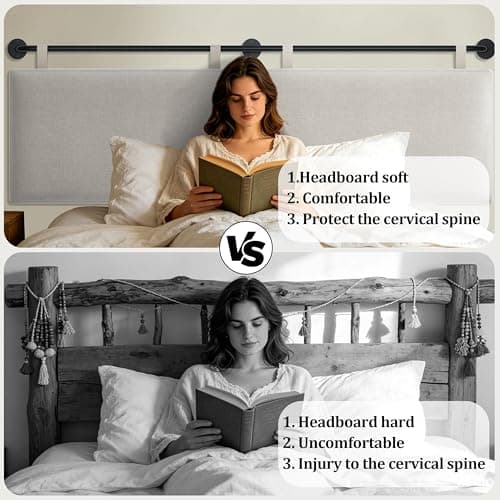 BSHOMGI King Headboard, Wall Mounted Headboards for Bed with Linen Upholstery Hanging Head Board for Bedroom Sturdy and Durable Solid Wood Thanksgiving Day, Christmas for Family(Beige, King) - Thumbnail 6