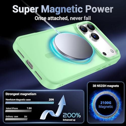 Newfuture Magnetic for iPhone 17 Pro Case [Compatible with Magsafe] [Military Grade Drop Protection] Translucent Matte Anti-Scratch Shockproof Protective Phone Cover 6.3 Inch, Matcha Green - Thumbnail 3