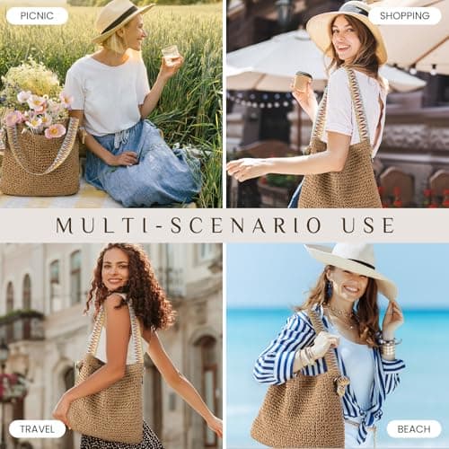 Women Straw Bags Summer Beach Tote Bag Handmade Woven - Thumbnail 2