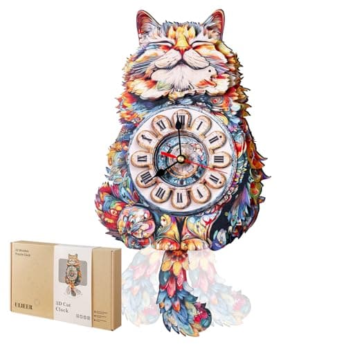 3D Puzzles for Adults Cat Clock Crafts for Adults Wooden Puzzles Home Wall Decor Pendulum Clock with Roman Numerals Gift for DIY