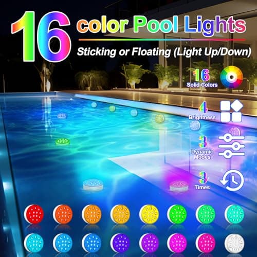 Pool Lights for Above Ground Inground Pool, Underwater Rechargeable Submersible LED Lights with Remote, IP68 Waterproof, Pool Light for Hot Tub, Shower, Vase, Fountain, Aquarium, Bath, Party, 2 Pack - Thumbnail 2