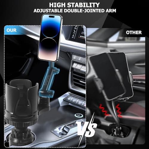 Frani Car Cup Holder Expander with Magnetic Phone Mount - Adjustable Insert Fits 2.68-4.33" Holders, 360° Gooseneck & Strong N52 Magnets for iPhone Samsung - Thumbnail 5